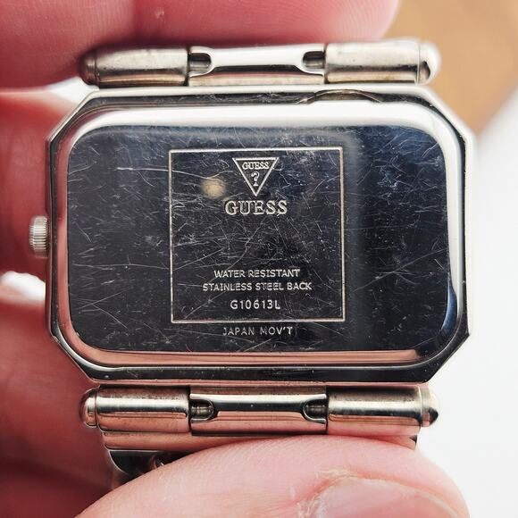 Y2K Guess Rhinestone Love Bling Watch Silver Tone Chain Link Wide Bracelet Band - Picture 6 of 8